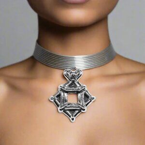 Add to Collar, Ribbon or Leather Choker Necklace! Edgy Sterling Silver Pendant